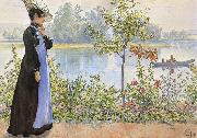 Carl Larsson Late Summer Karin by the Shore oil painting reproduction
